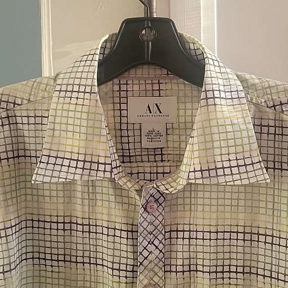 AX ARMANI EXCHANGE Men's Casual Checkered Shirt - Green and Purple, LARGE - Picture 2 of 5